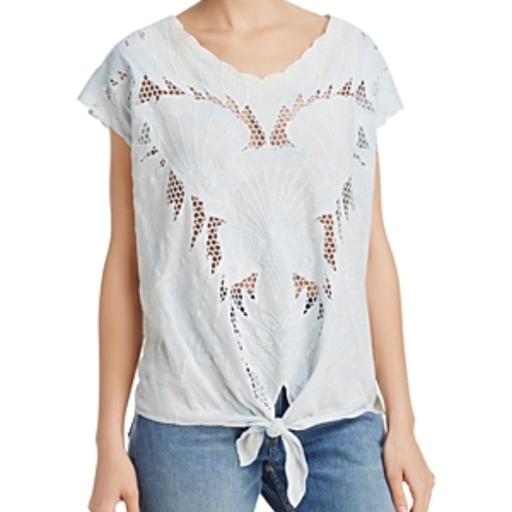 Free People Castaway Mesh Insert Tunic Blue LG,NWT